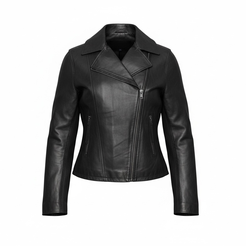 Studio Women's Sleek Motorcycle Style Black Leather Jacket